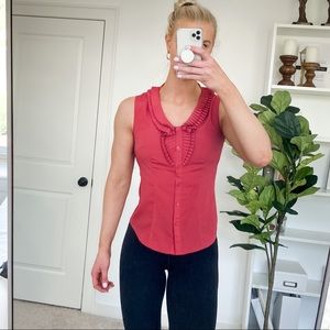 Ruffle Front Button Down Sleeveless Blouse